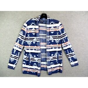 Lands End Womens Sweater Small S Blue Aztec Shawl Cardigan Tribal Soutwestern